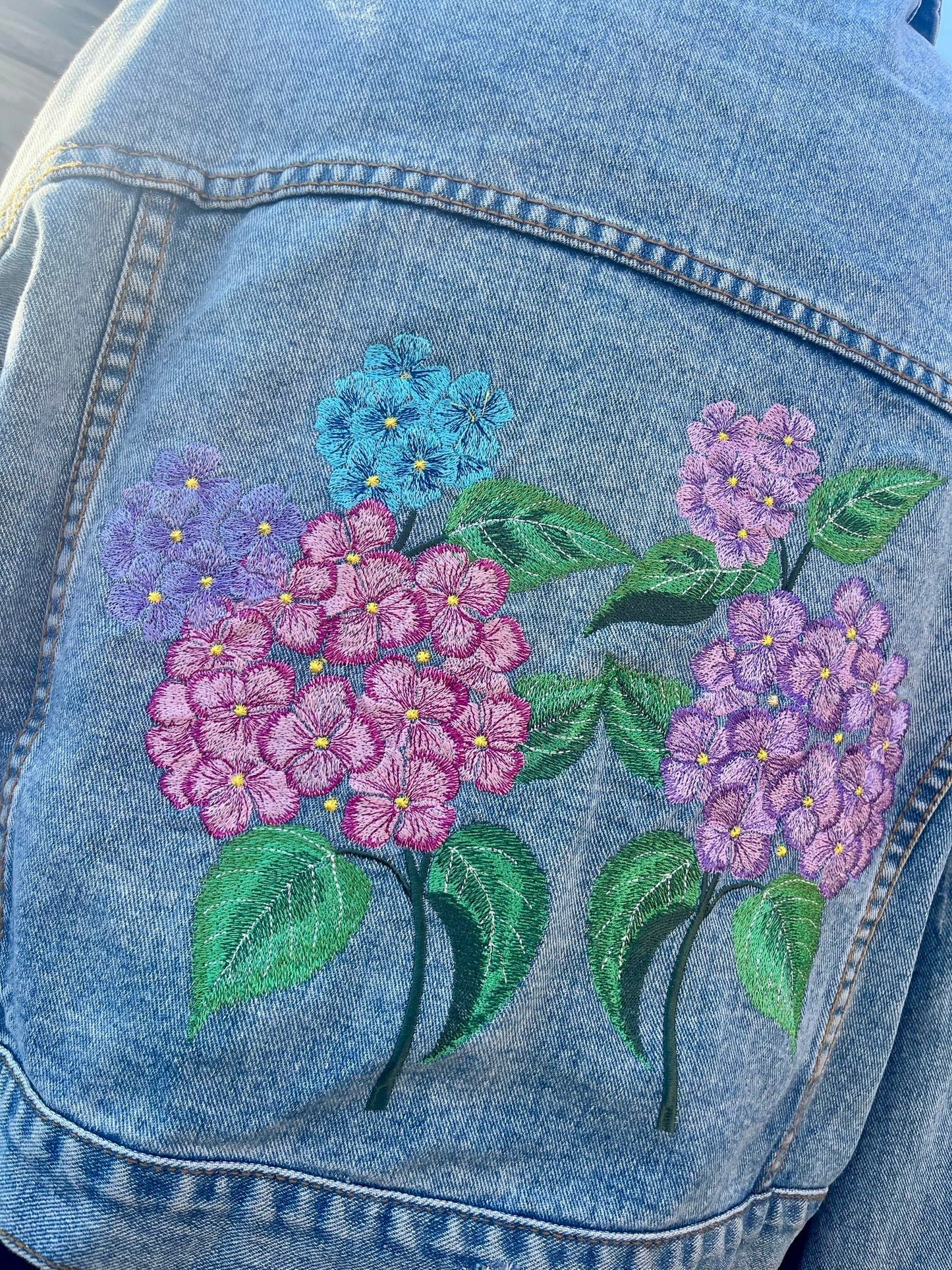 Hydrangea Embroidered Ladies Denim Jacket