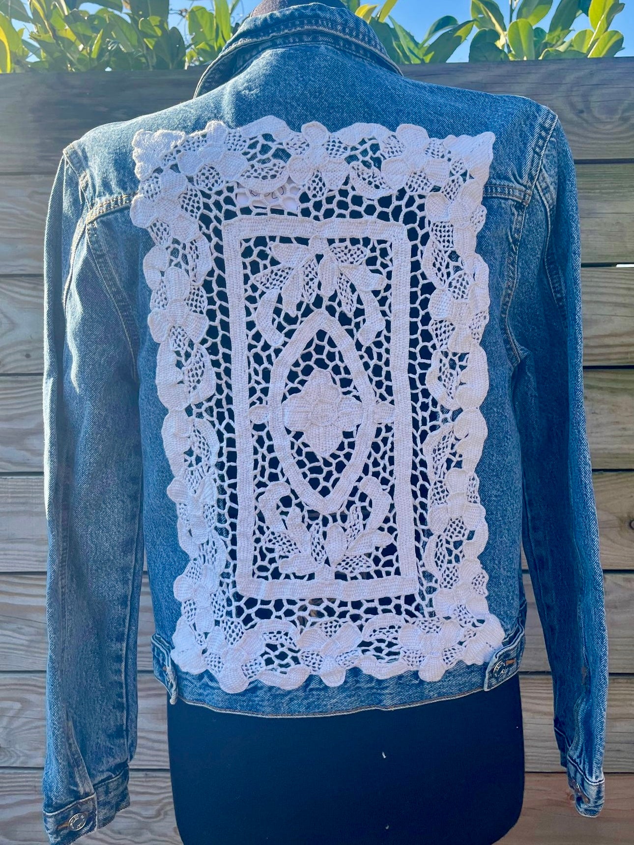 Ladies Denim Jacket Lace Embellished