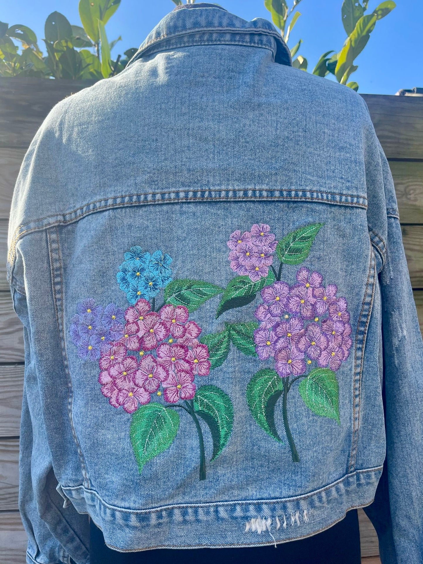 Hydrangea Embroidered Ladies Denim Jacket