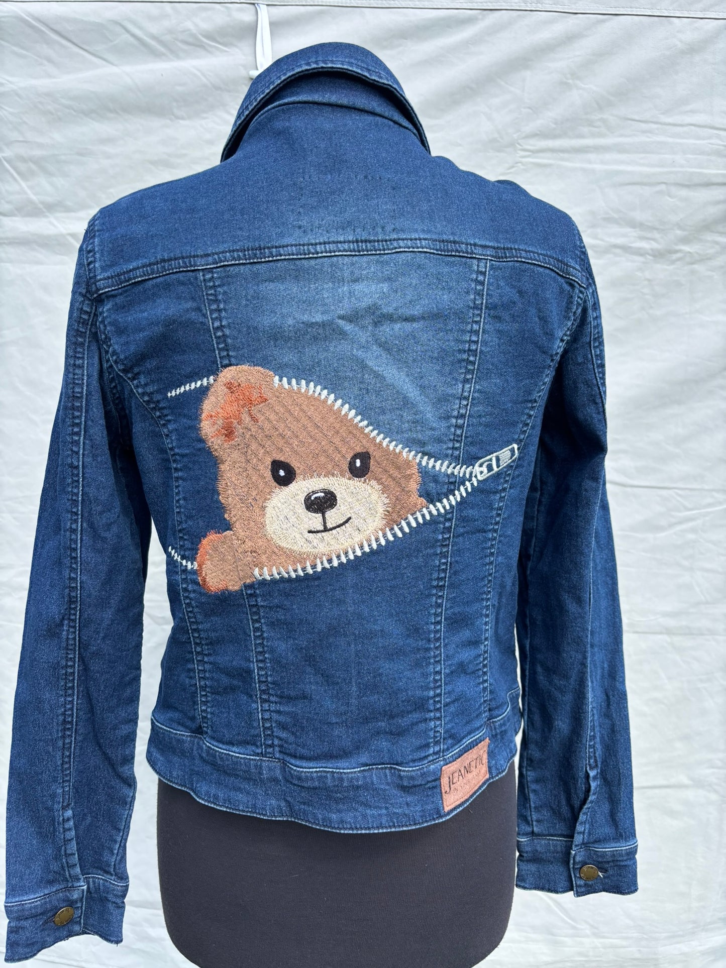 Ladies Denim Jacket Teddy Bear Peeping