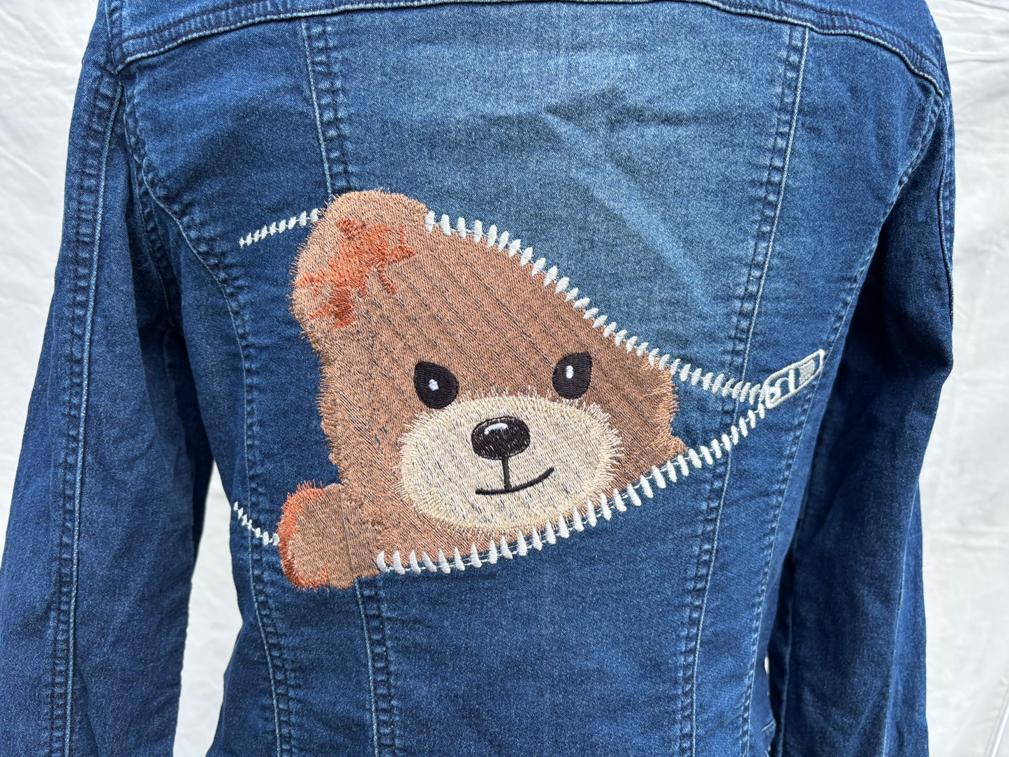 Ladies Denim Jacket Teddy Bear Peeping