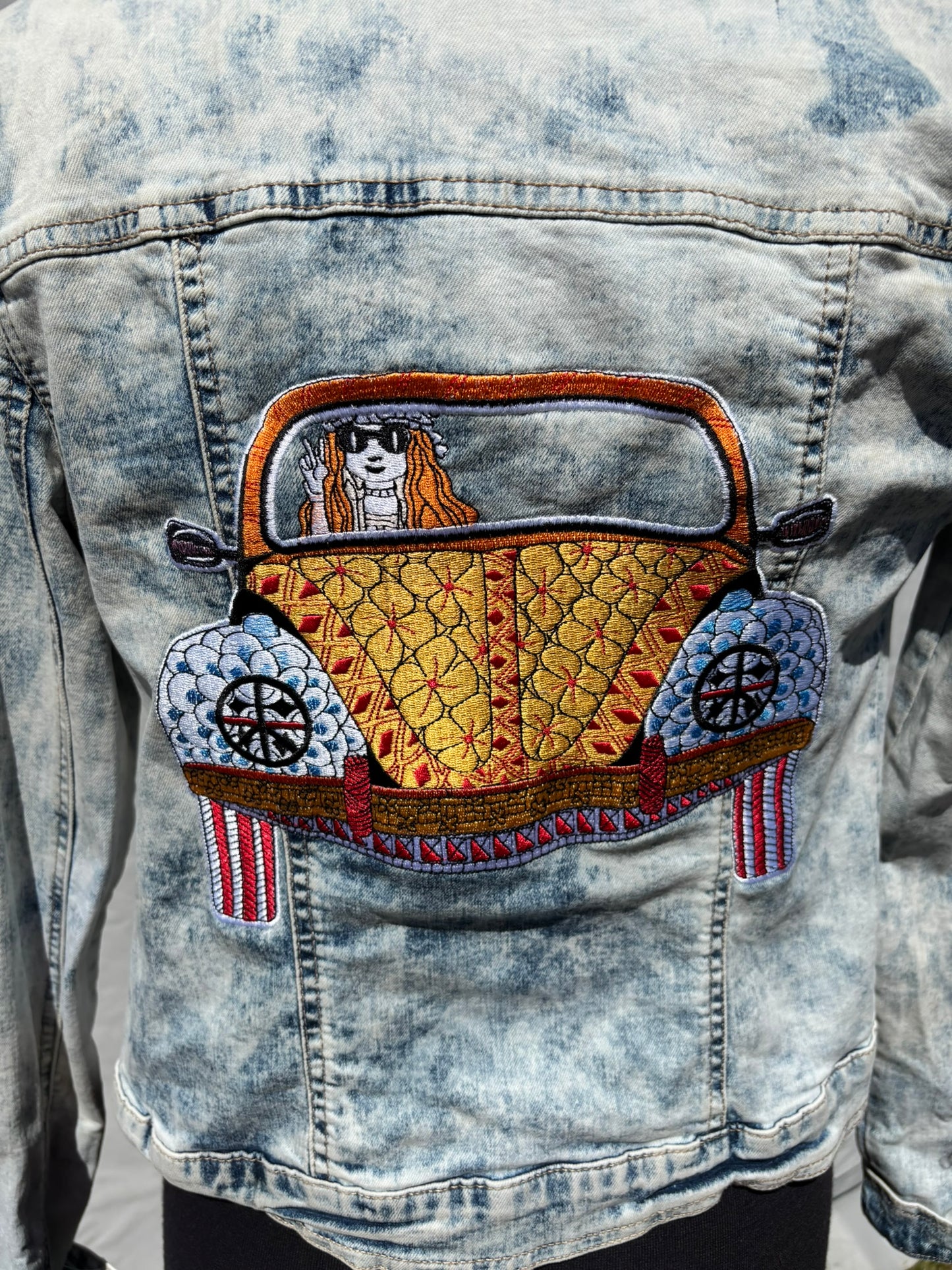 Ladies Denim Jacket Hippie Beetle Car