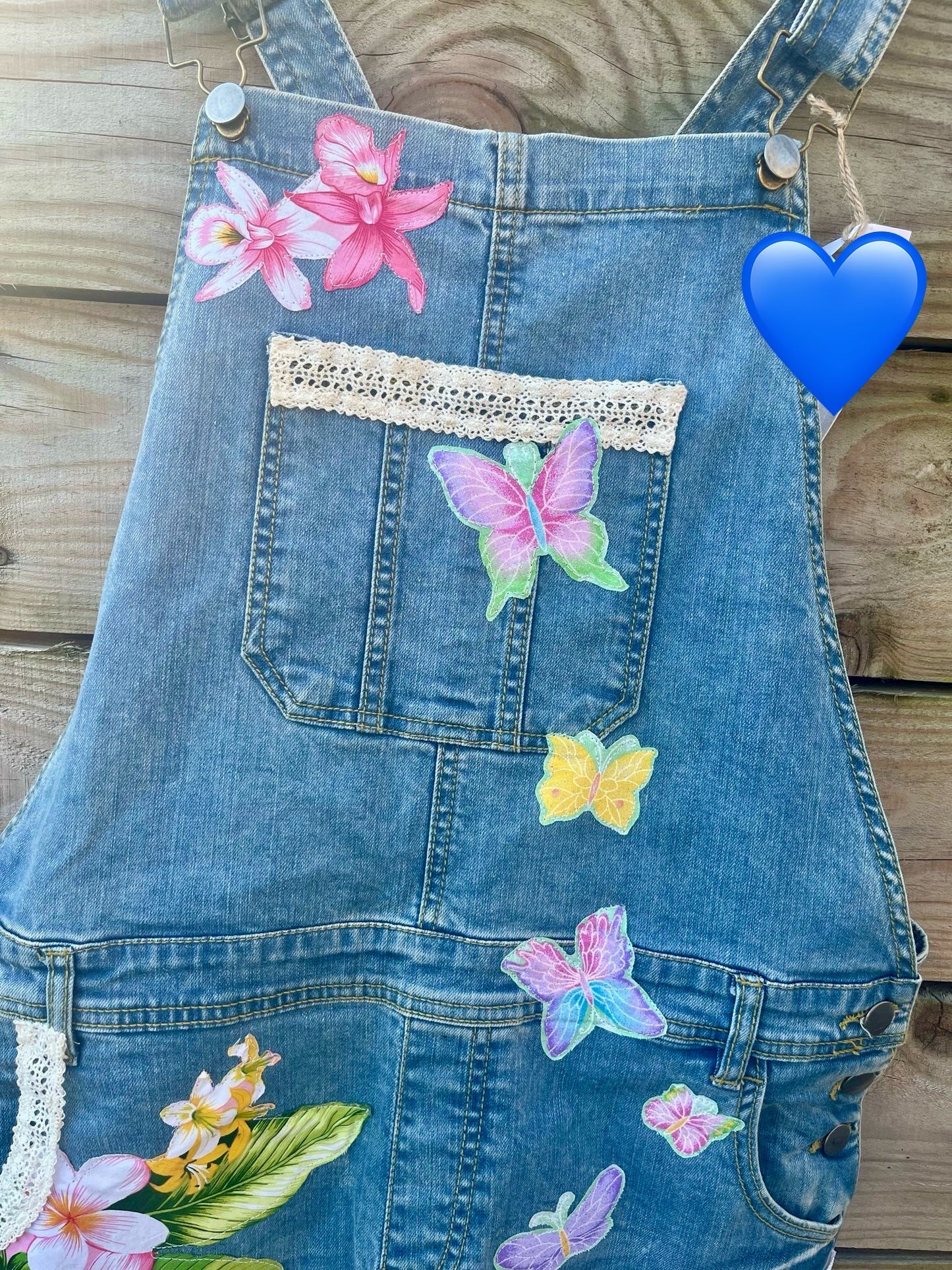 Denim Dungarees Floral, Lace and Butterflies Ladies