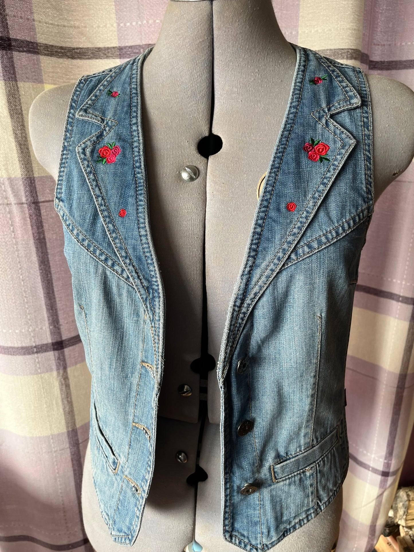 Denim Waistcoat Ladies with Roses