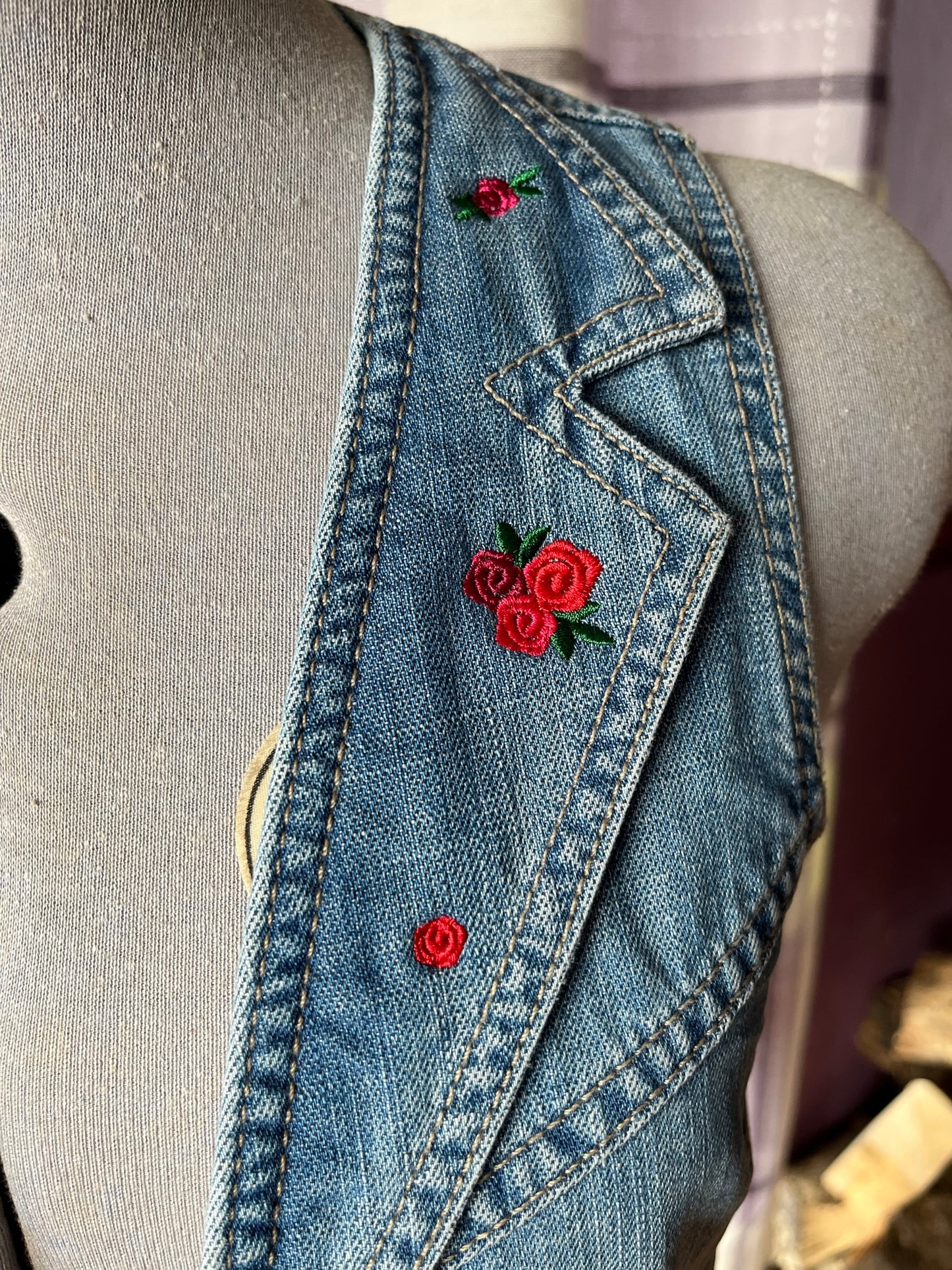 Denim Waistcoat Ladies with Roses