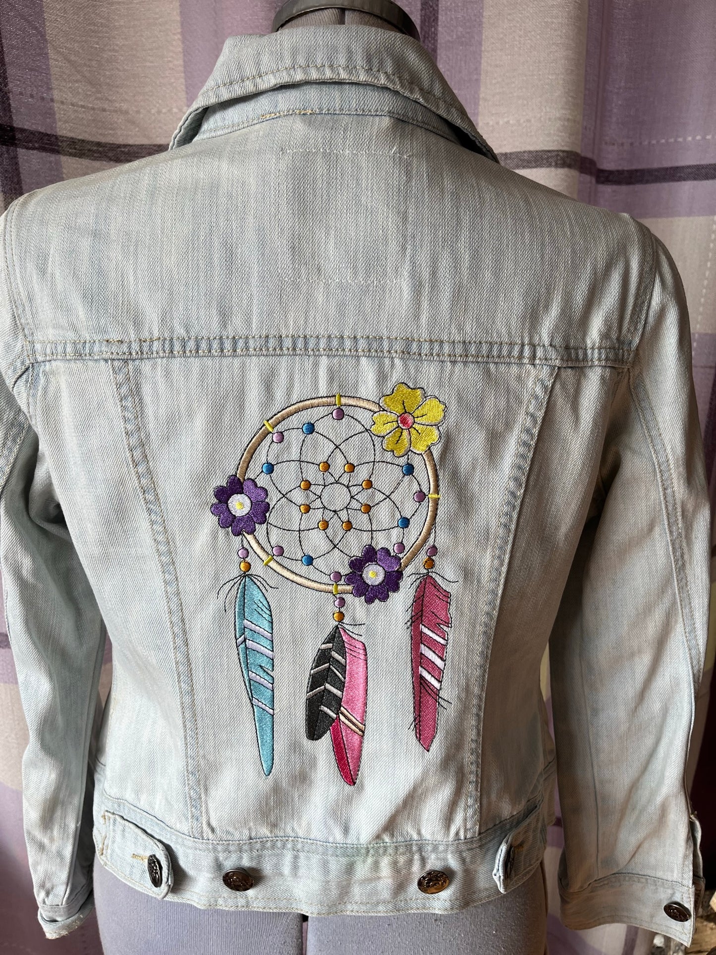 Faded Denim Jacket Ladies with Dreamcatcher