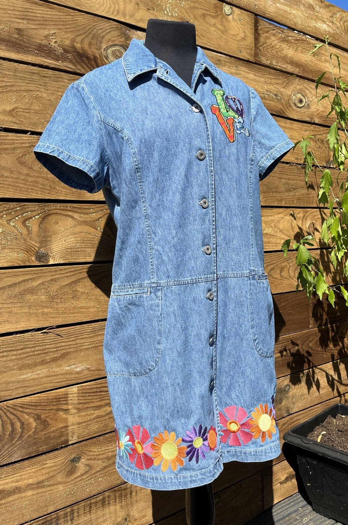 Denim dress clearance with embroidered flowers