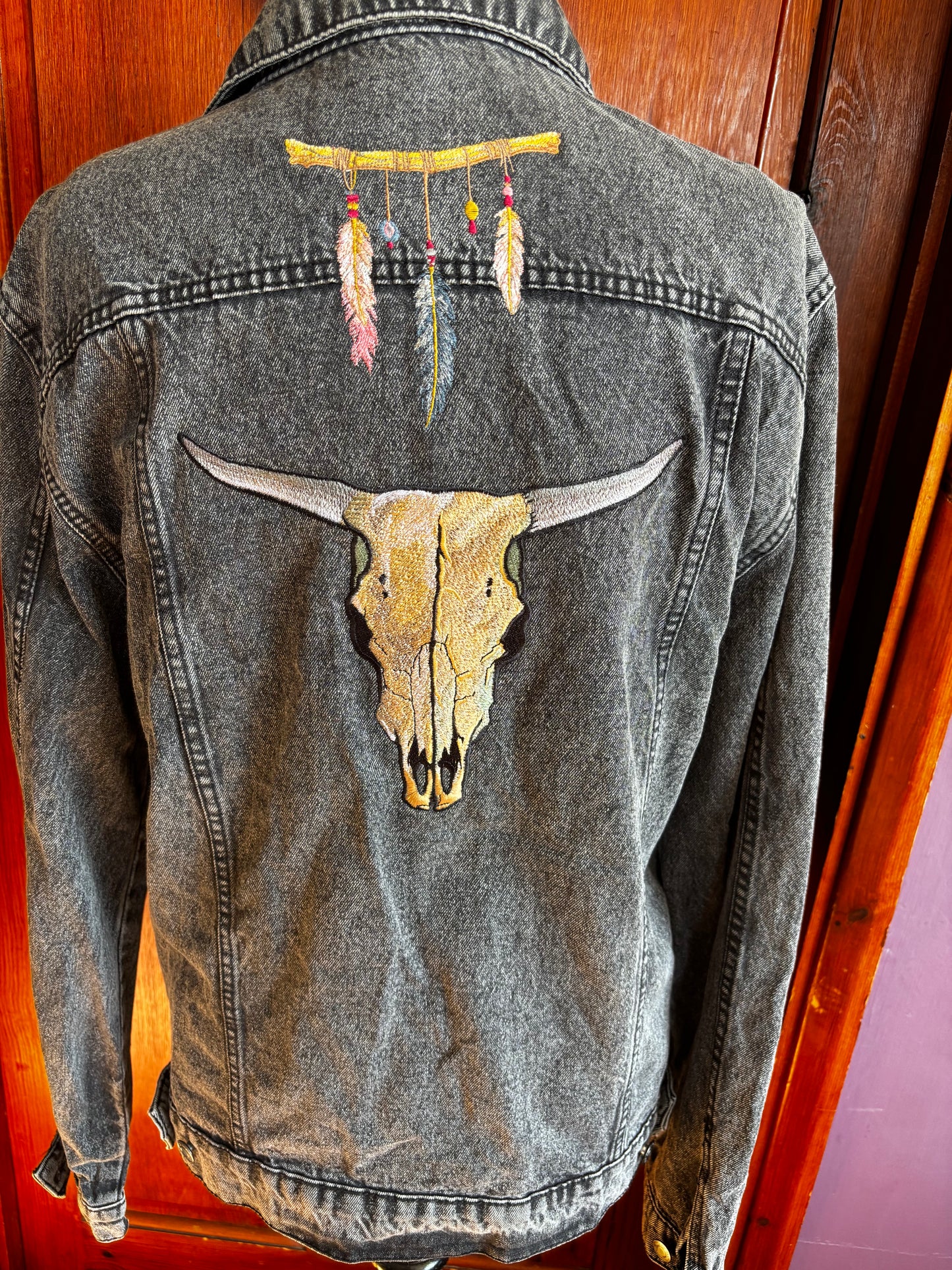 Mens Longhorn Skull and Feather Jacket