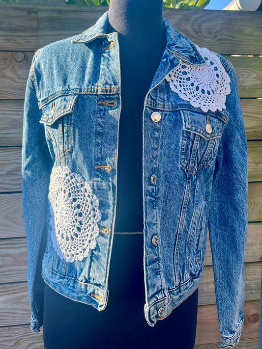 Ladies Denim Jacket Lace Embellished