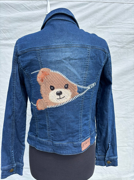 Ladies Denim Jacket Teddy Bear Peeping