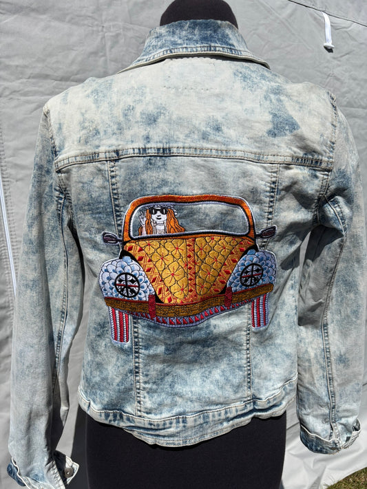 Ladies Denim Jacket Hippie Beetle Car