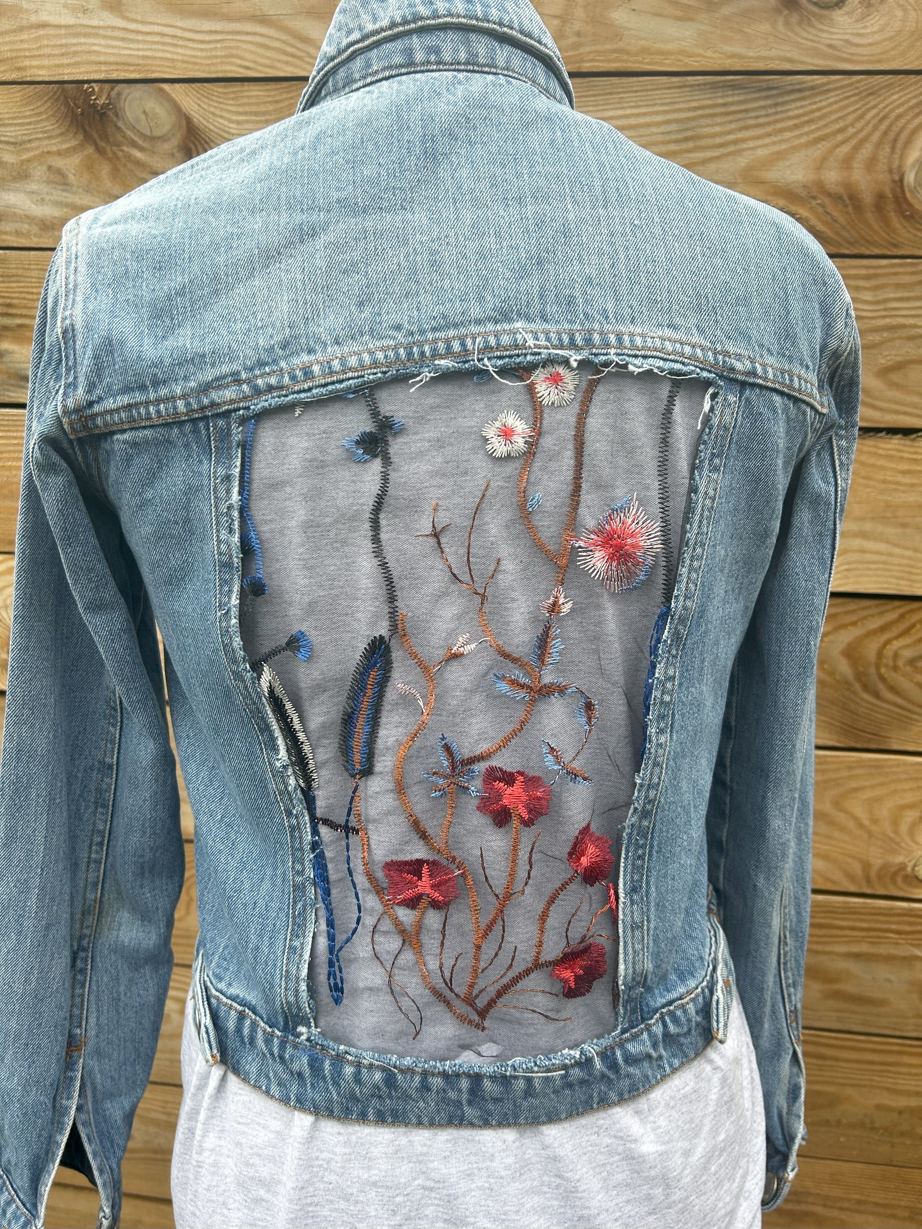 Ralph Lauren Women's M Hand Painted Denim Jacket Flower Made in USA | eBay