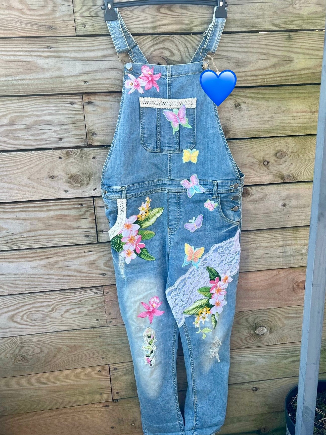 Denim Dungarees Floral, Lace and Butterflies Ladies