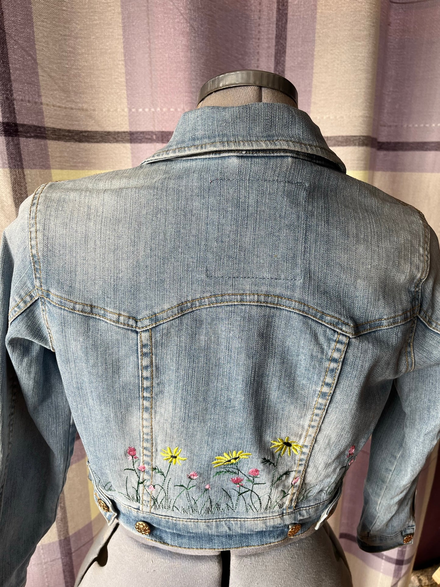 Cropped Denim Jacket Ladies Wild Flowers