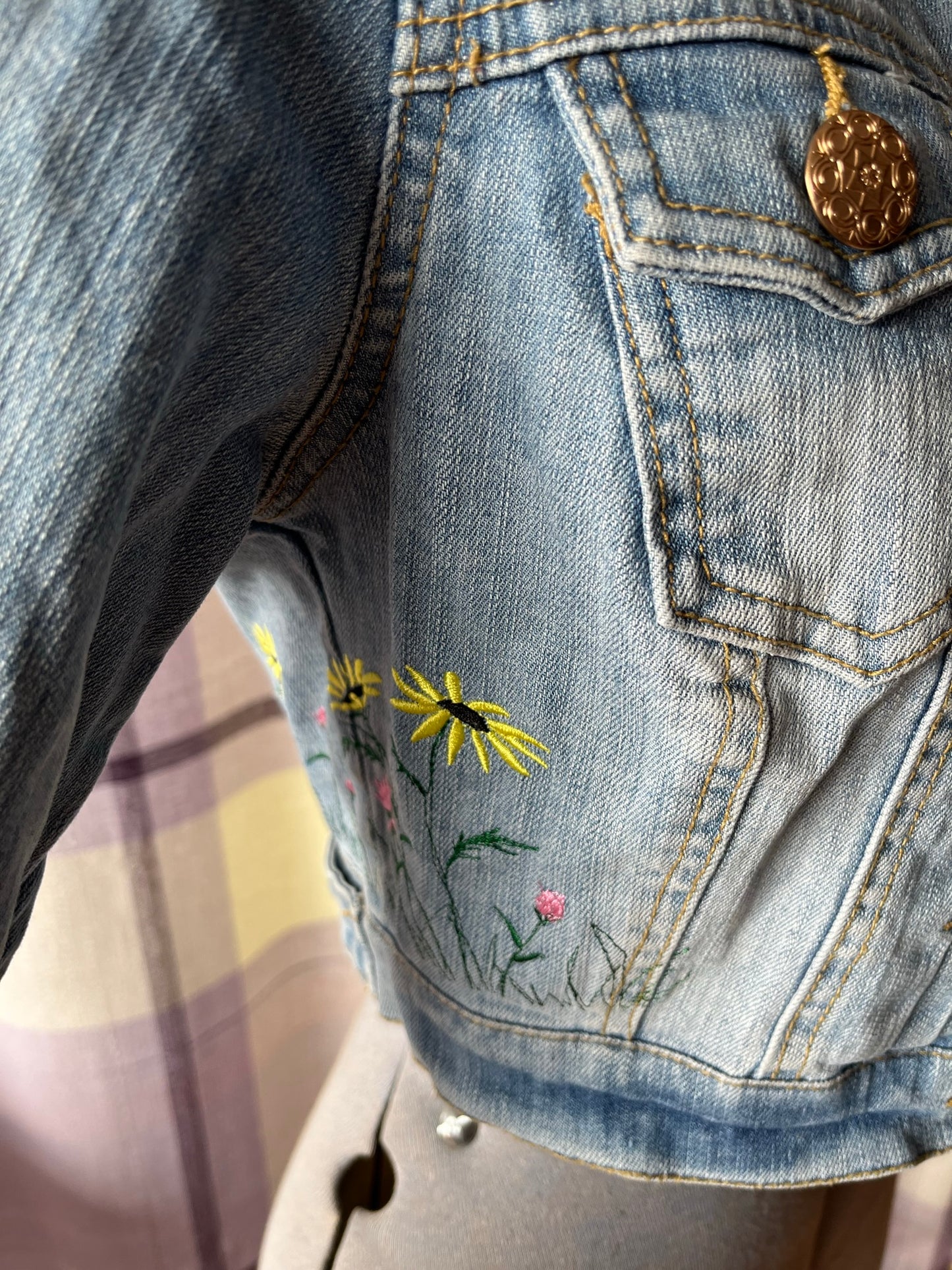 Cropped Denim Jacket Ladies Wild Flowers